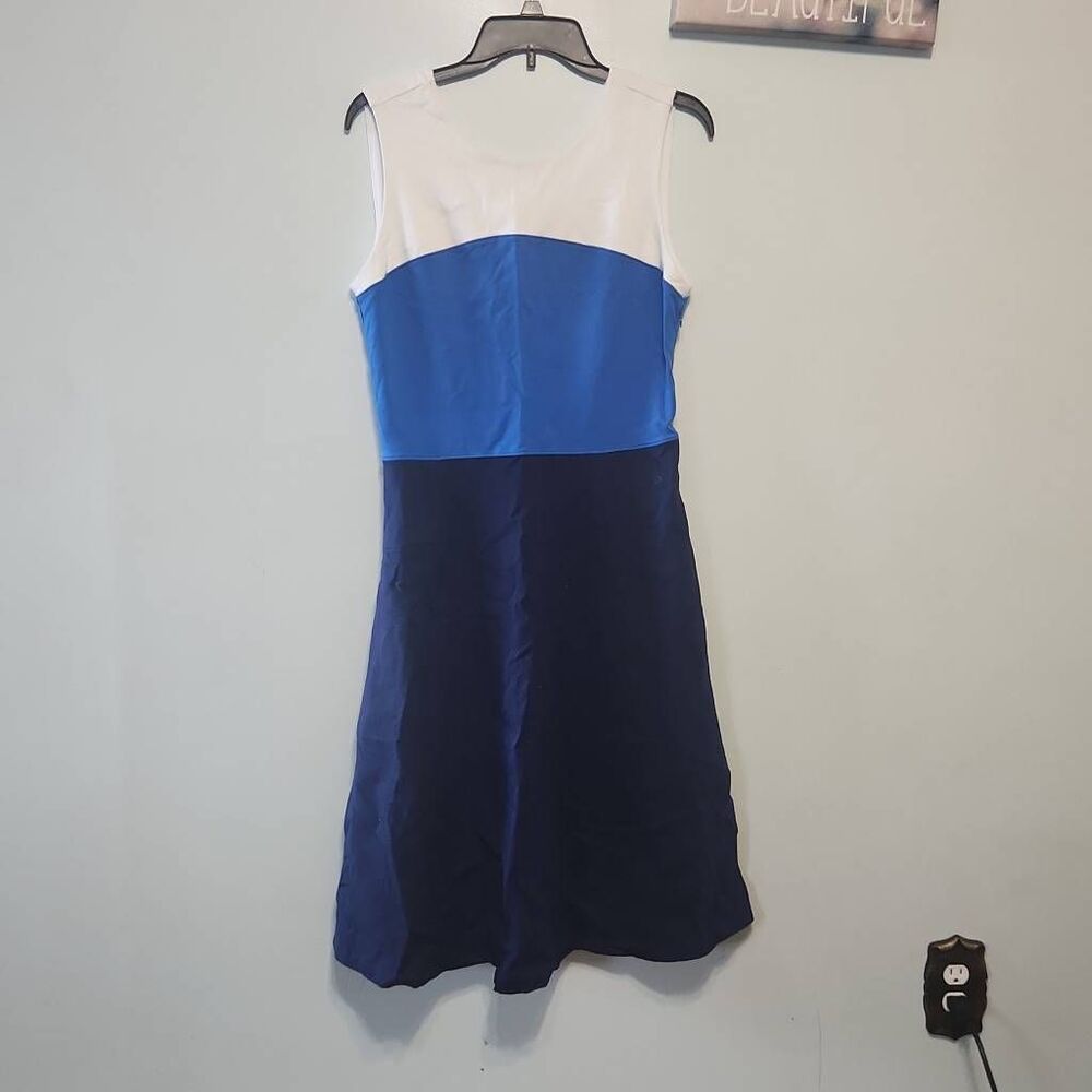 Lands End Women's Ponte Dress A-line Side Zip Celestial Blue Colorblock Size 10
